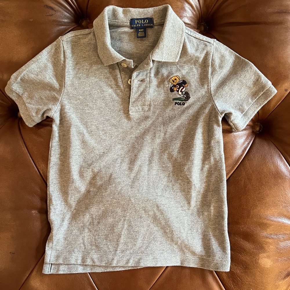 Polo Ralph Lauren Boys Grey Embroidered Football Polo Bear Shirt Size 4/4T - Picture 3 of 4